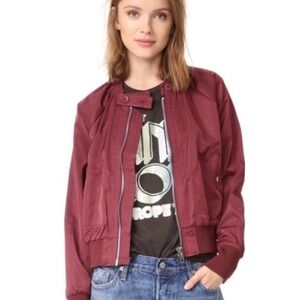 Free People‎ Midnight Bomber Jacket Burgundy Size Small Pockets Cropped